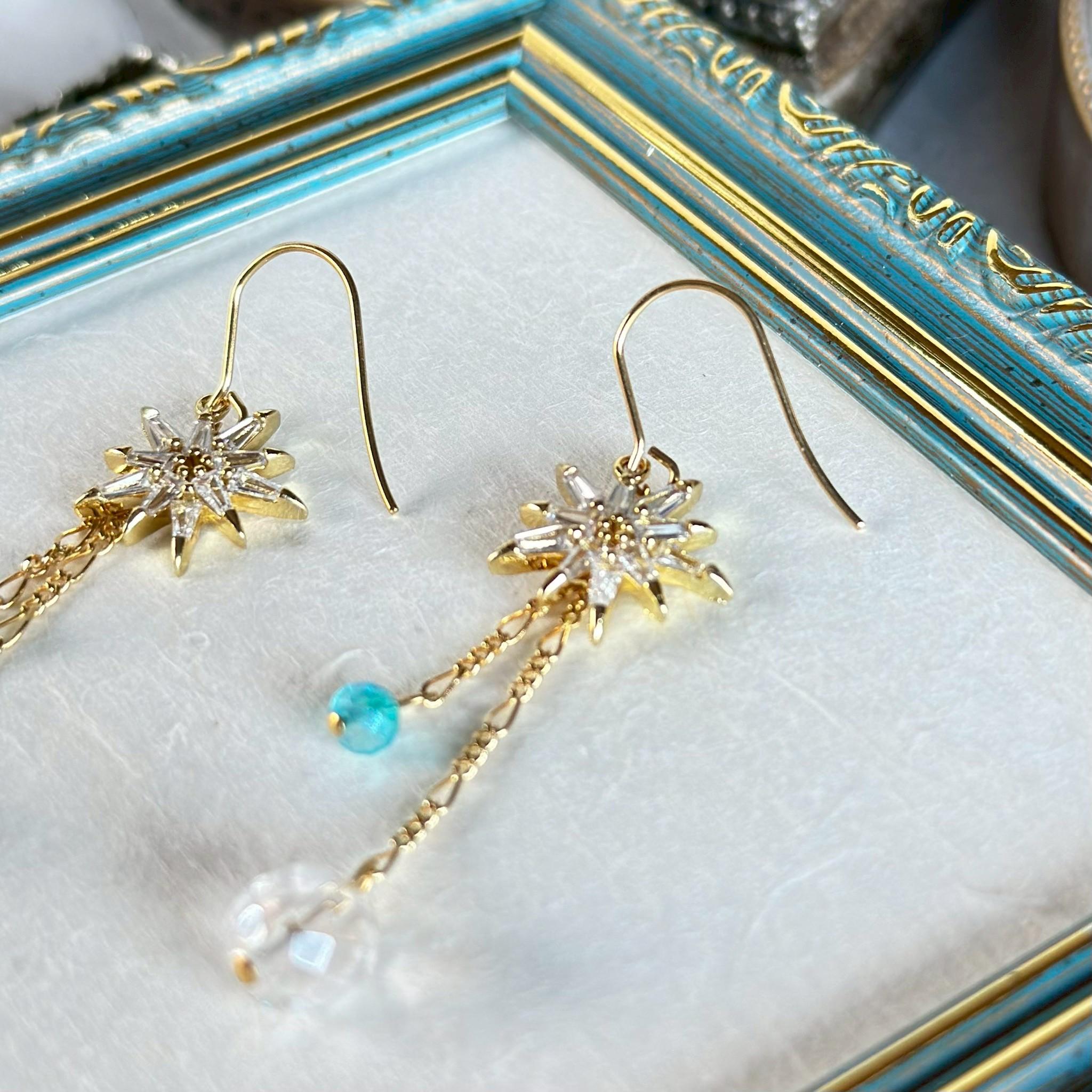 ゆらゆら流れ星ピアス◇サージカルステンレスピアスフック使用◇14kgf・イヤリングに変更可能◇クリックポスト送料無料